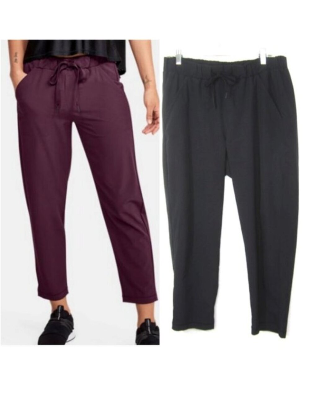 Under Armour Women's Size L Loose Woven Ankle Crop Pants Solid Black Stretch